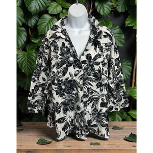 Women's Harve Benard Button Front Blouse Sz 1X Black White Linen Blend Top